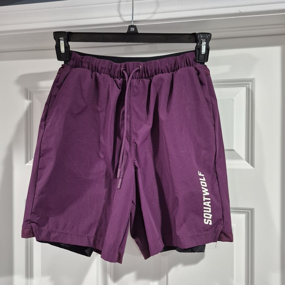 Squat Wolf Shorts Mens Small Purple Lined 2 In 1 Performance Workout Gym 7"‎